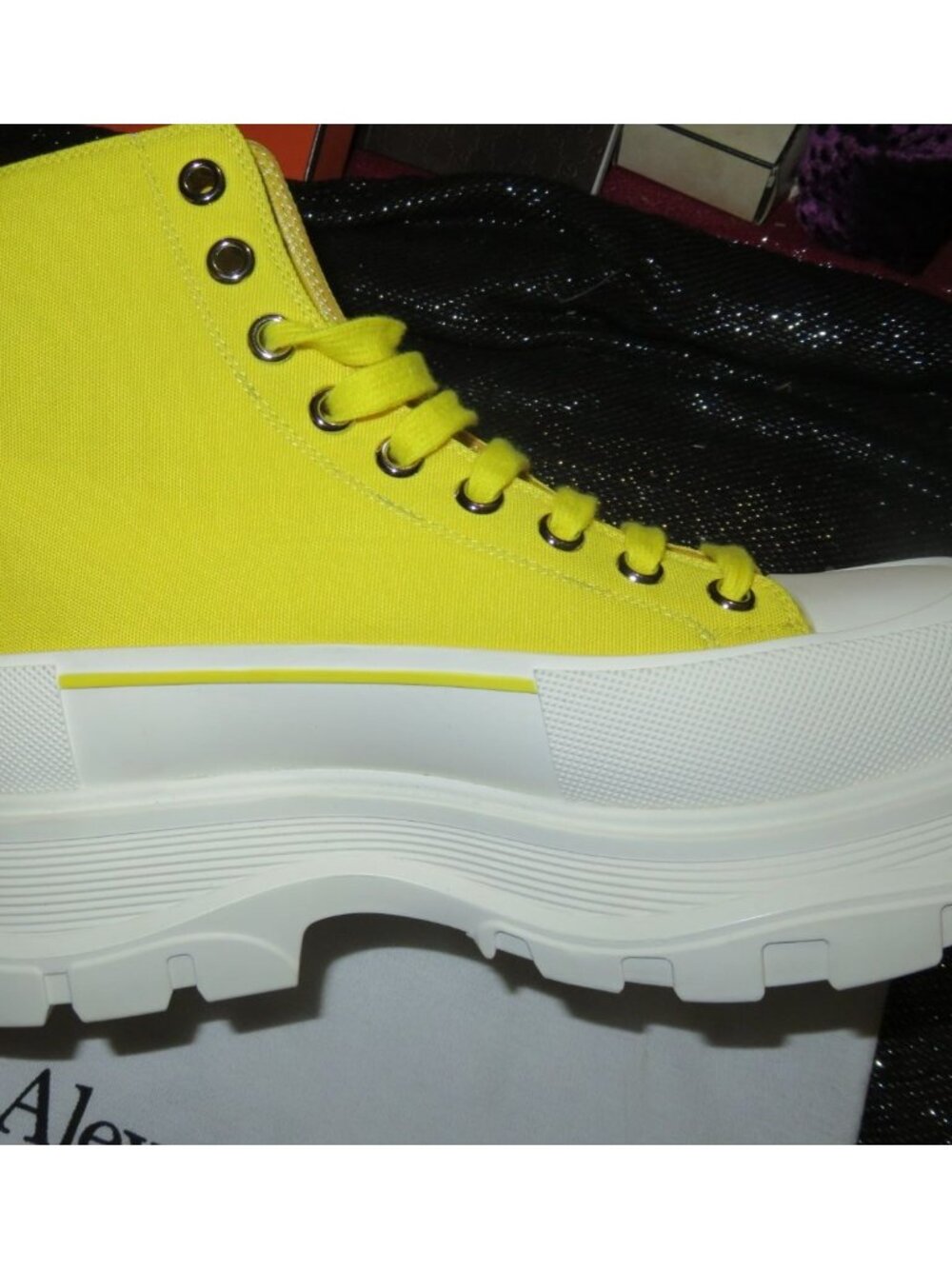 Alexander McQueen Tread Slick Sneakers in Yellow Canvas size 41 Mens 8 womens 10 - Picture 6 of 12